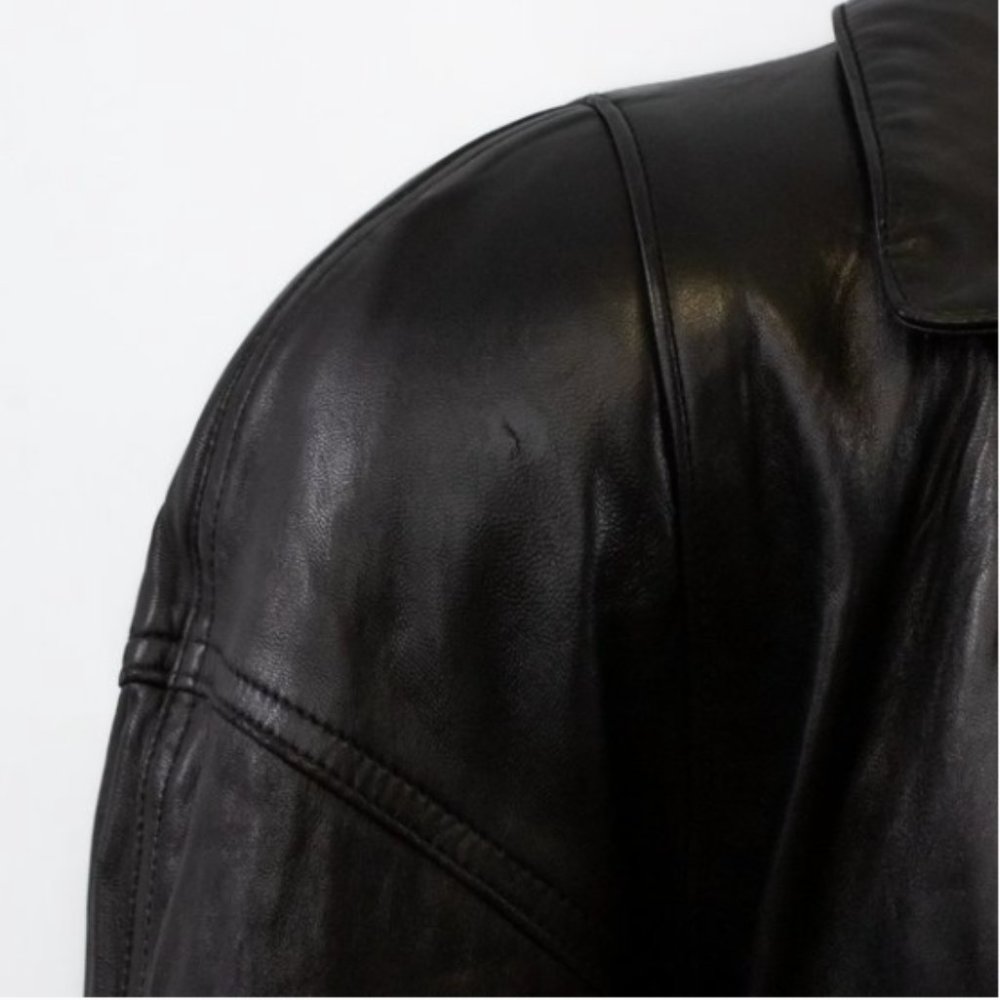 Vintage 80s Black Leather Jacket M Footballer Short Blazer Coat - Picture 4 of 14
